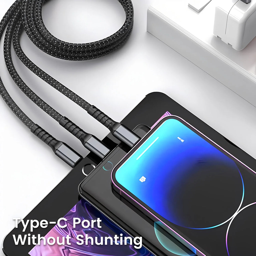 100W 3-in-1 Fast Charging Cable - USB-C, Lightning, & Micro USB