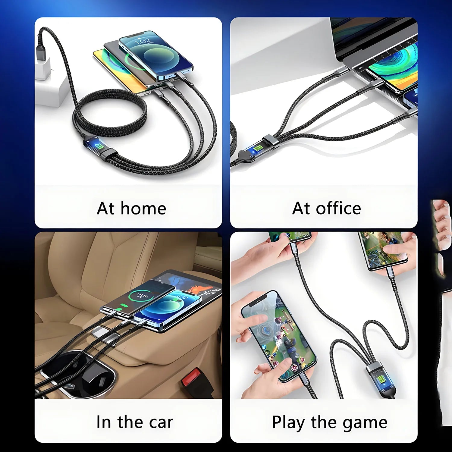 100W 3-in-1 Fast Charging Cable - USB-C, Lightning, & Micro USB