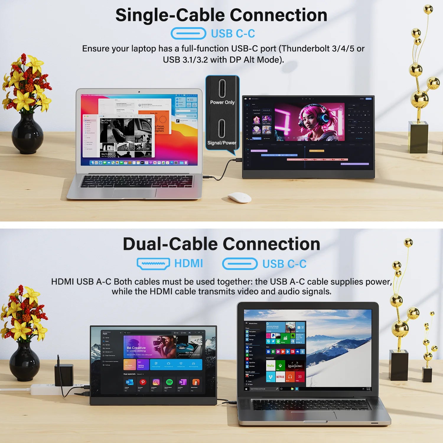 15.6" Full HD Portable Monitor - USB-C & Mini HDMI