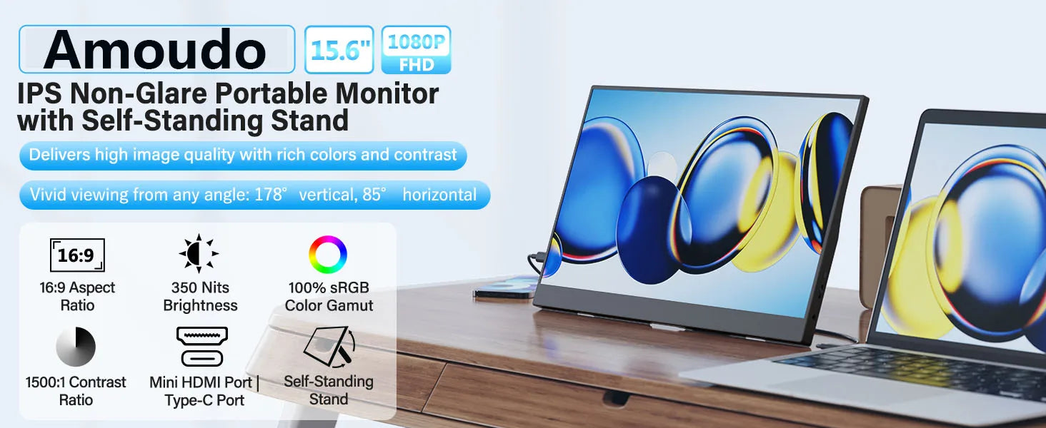 15.6" Full HD Portable Monitor - USB-C & Mini HDMI