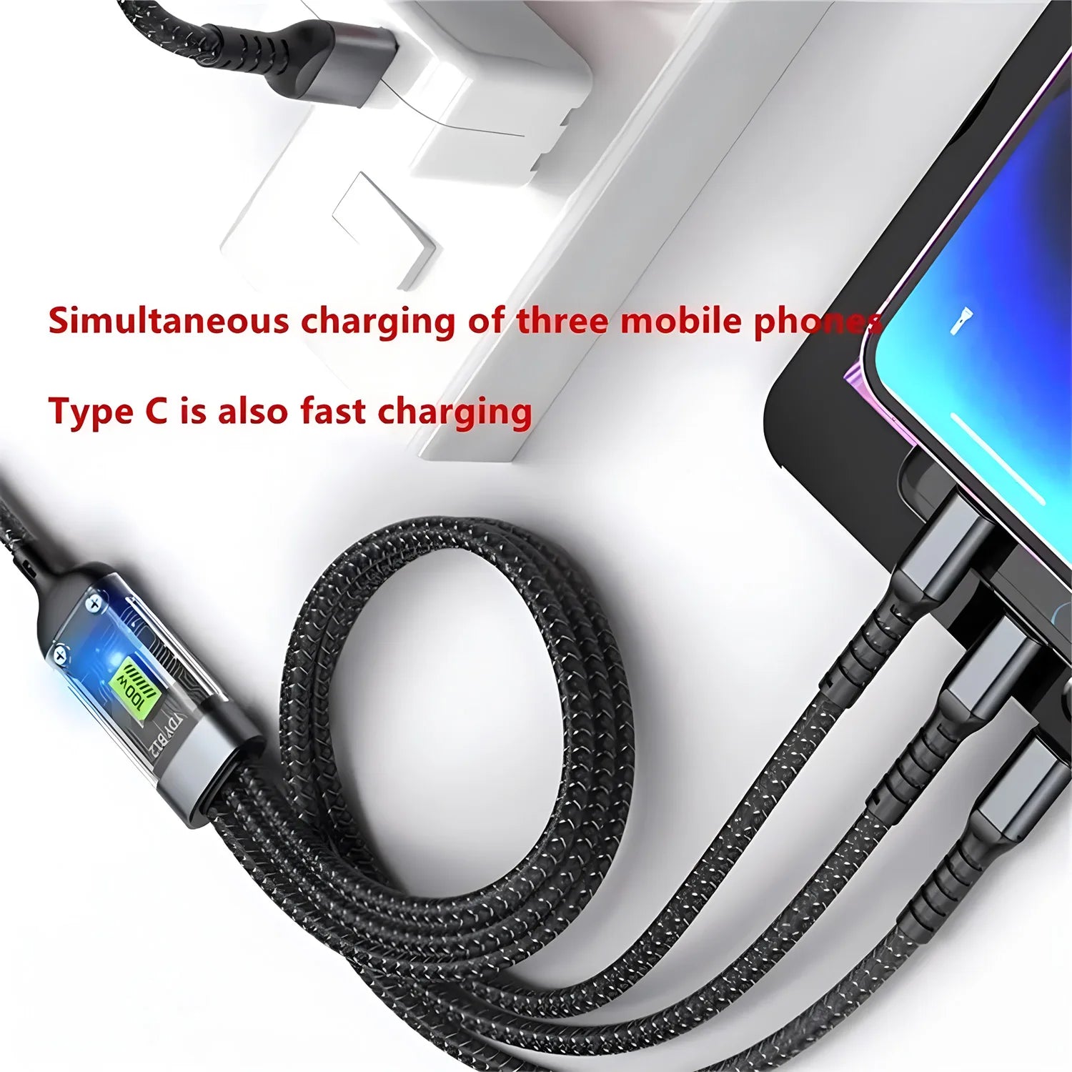 100W 3-in-1 Fast Charging Cable - USB-C, Lightning, & Micro USB