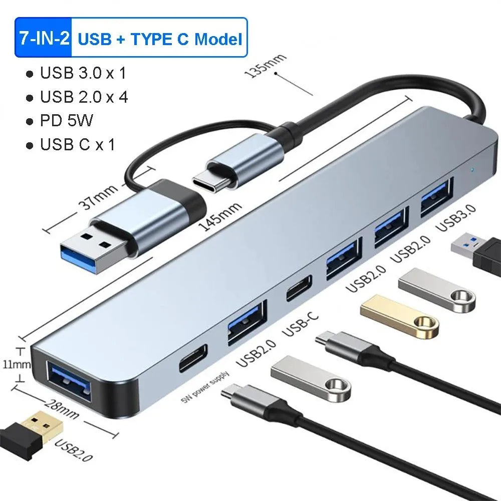 7-in-1 USB-C and USB-A Hub with USB 3.0